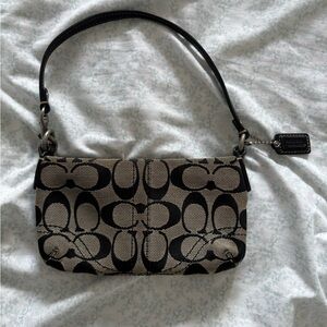 Coach Black and Tan Signature Shoulder Bag